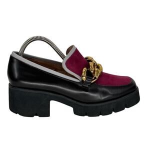 ALL BLACK Womens Chunk Links Lady Lugg Loafer EU 37.5 US 6 Purple Black Classic
